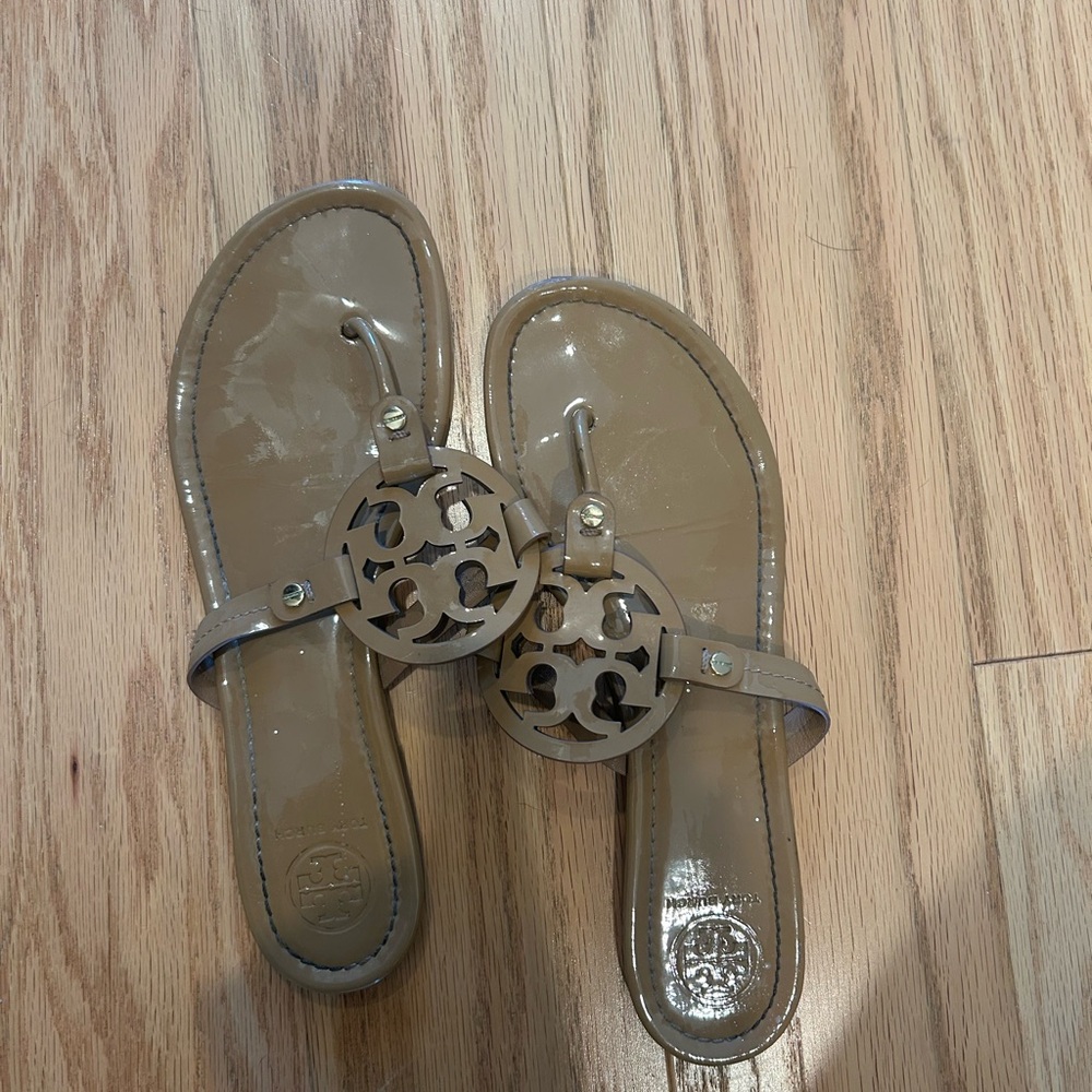 Tory Burch Miller Patent Sandals Tan